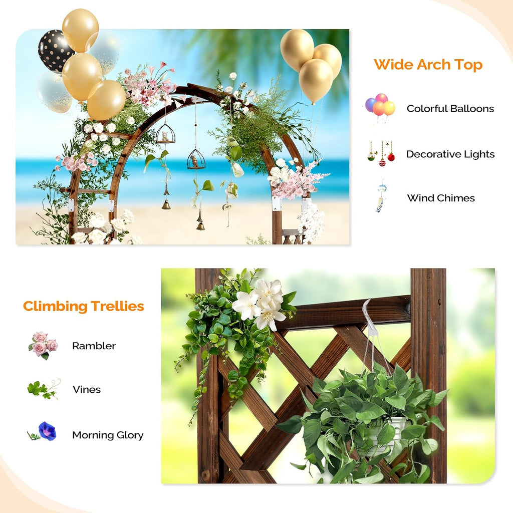 VINGLI Wooden Garden Arbor, Heavy Duty Outdoor Frame Trellis with Planter for Ceremony, Wood Trellis Garden Arch Pergola for Plant Climbing, Patio, Lawn, Wedding (with Planter)