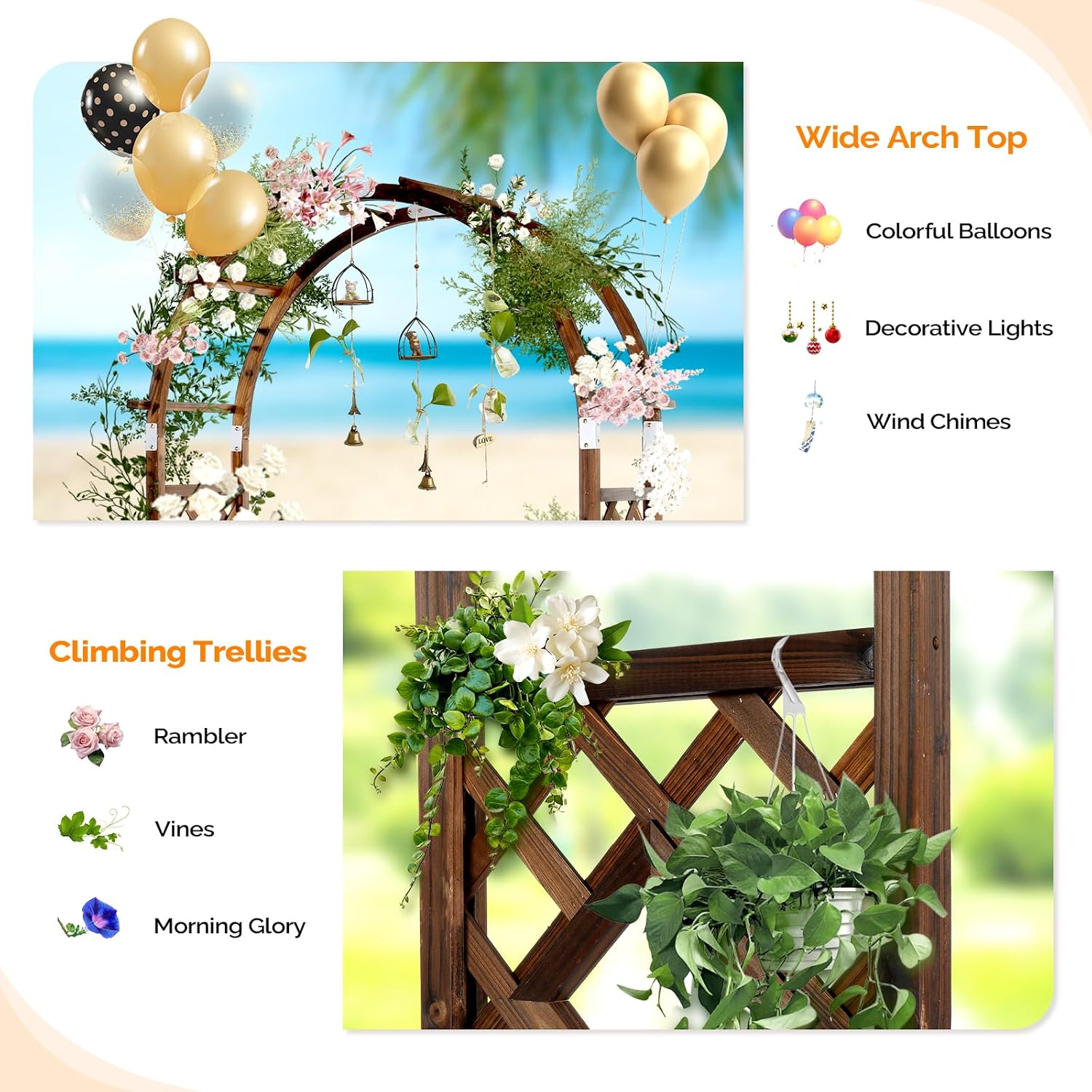 VINGLI Wooden Garden Arbor, Heavy Duty Outdoor Frame Trellis with Planter for Ceremony, Wood Trellis Garden Arch Pergola for Plant Climbing, Patio, Lawn, Wedding (with Planter)