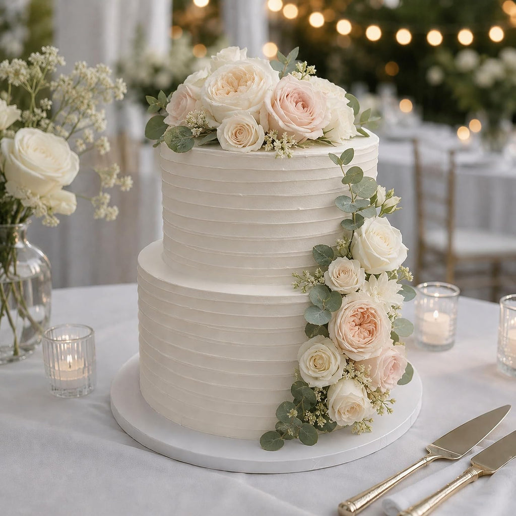 FromJennWithLove 2 Tier Fake Wedding Cake, 12' Tall Handcrafted Ivory Display Cake – 4-Day Artisan Process, Made in USA – Reusable Centerpiece for Weddings & Bridal Showers