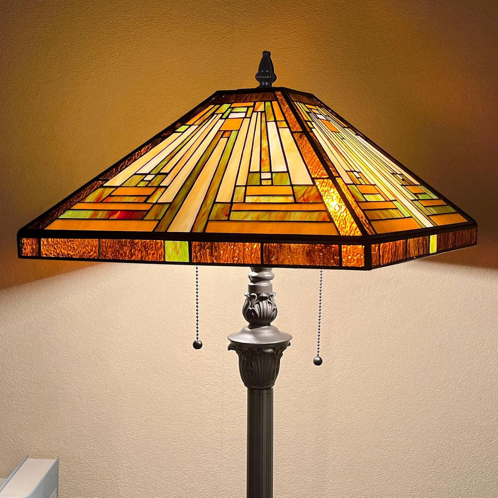 Capulina Tiffany Lamp Antique Amber Brown Stained Glass Floor Lamp 2-Light