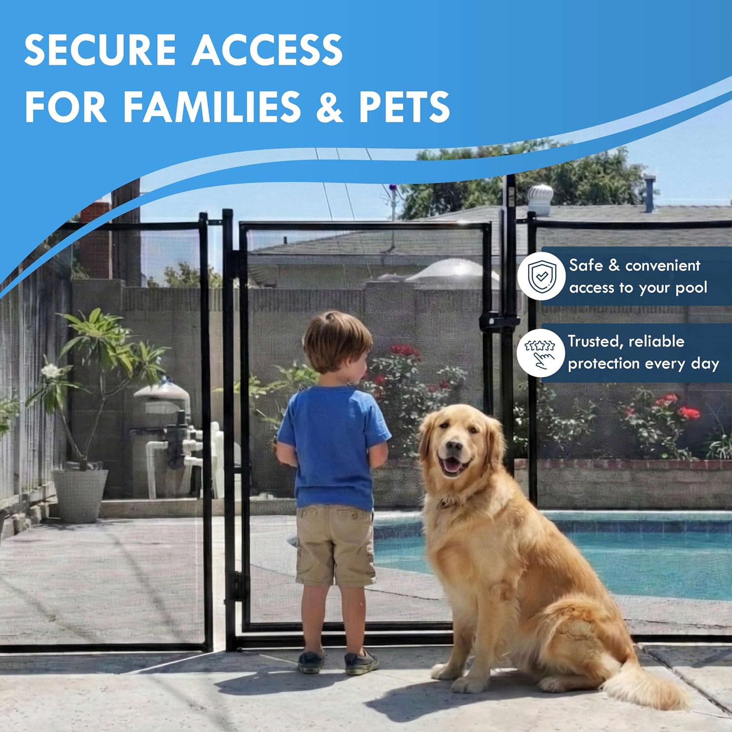 All Safe Pool Fence Door Gate Kit - 4-Foot Black Self-Closing Pool Gate for Decks, Lockable & Easy DIY Installation - Safety Swimming Pool Gate for Kids & Inground Pool Fencing, Durable U-Safe Frame