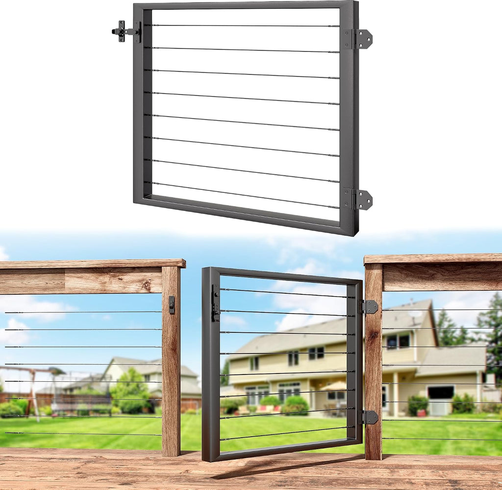Outdoor Gate Integrated Welding Cable Railing Gate for Wood Metal Cable Railing System Stainless Steel Fence Gate (Left Hand in Swing, Black)
