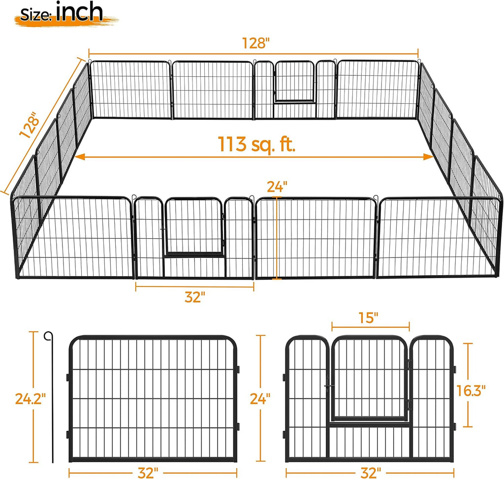 Yaheetech Wide Panel Dog Playpen, 16 Panels 24 inch High Pet Pen with Gate, Portable Indoor Outdoor Fence for Small/Medium Breed Dogs