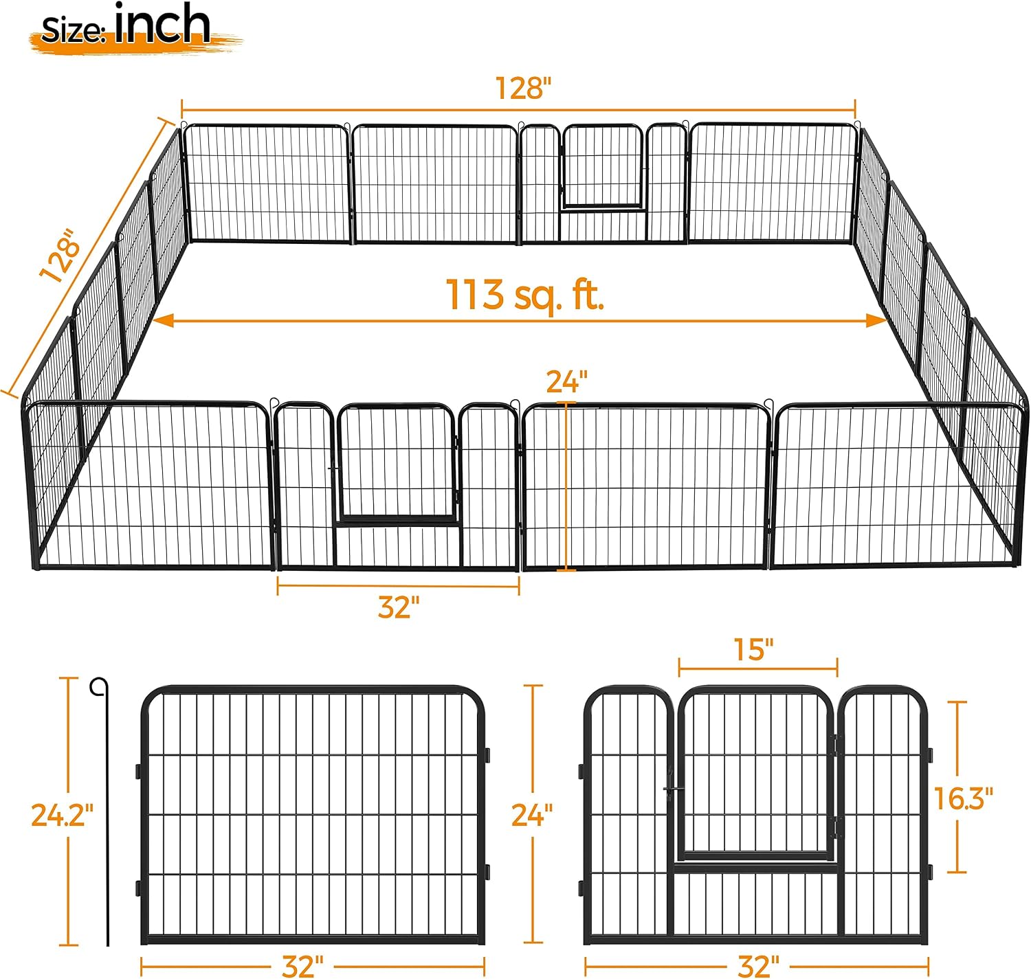 Yaheetech Wide Panel Dog Playpen, 16 Panels 24 inch High Pet Pen with Gate, Portable Indoor Outdoor Fence for Small/Medium Breed Dogs