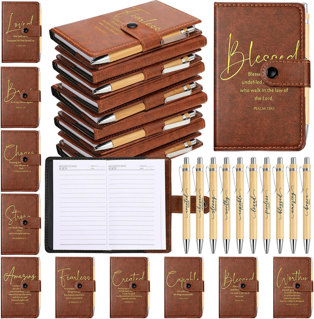 Spakon 160 Pcs Father's Day Christian Gifts Bulk Leather Prayer Journal Religious Inspirational Notebook with Bible Verse Pen Graduation Gift for Coworker Women Men Church Member(English Bible Words)