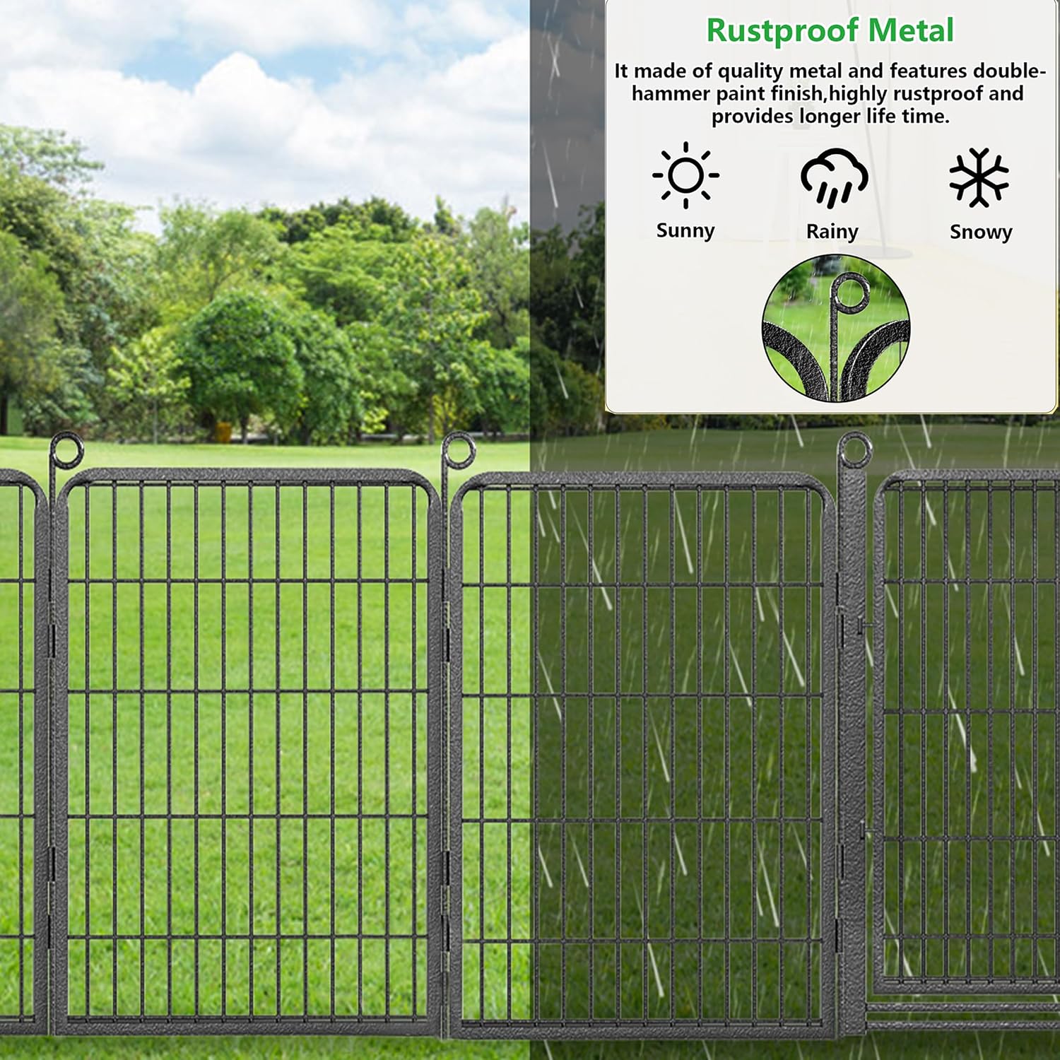 Decorative Garden Fence with Gate, 32 in(H) x 43 ft(L) Rustproof Metal Fence Panels No Dig Fence with Full Panel Gate, Dog Fence Outdoor for Yard, Animal Barrier Garden Fencing for Yard