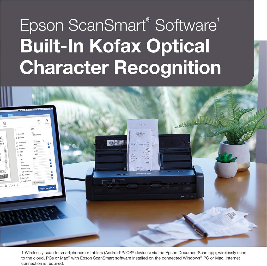 Epson Workforce ES-300W Wireless Color Portable Document Scanner with ADF for PC and Mac Sheet-fed, Duplex Scanning