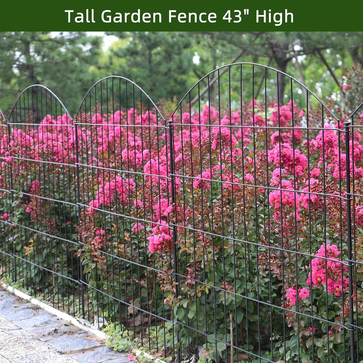 FOREHOGAR Heavy Duty Metal Garden Fence Outdoor CTW3643, 43.2in H x 14.75 ft L, No Dig Temporary Dog Fence Border Fencing for Yard Patio Landscape Flower Bed,5 Panels + 6 Stakes, Black