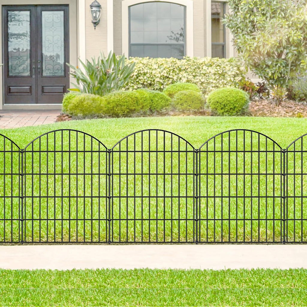 FOREHOGAR Metal Garden Fence 36in (H) x 23.3ft (L), 10 Panels + 11 Stakes Dog Fences Border Fence Animal Barrier, No Dig Garden Fencing for Yard Flower Bed Lawn Patio Outdoor, CTW3610 Black
