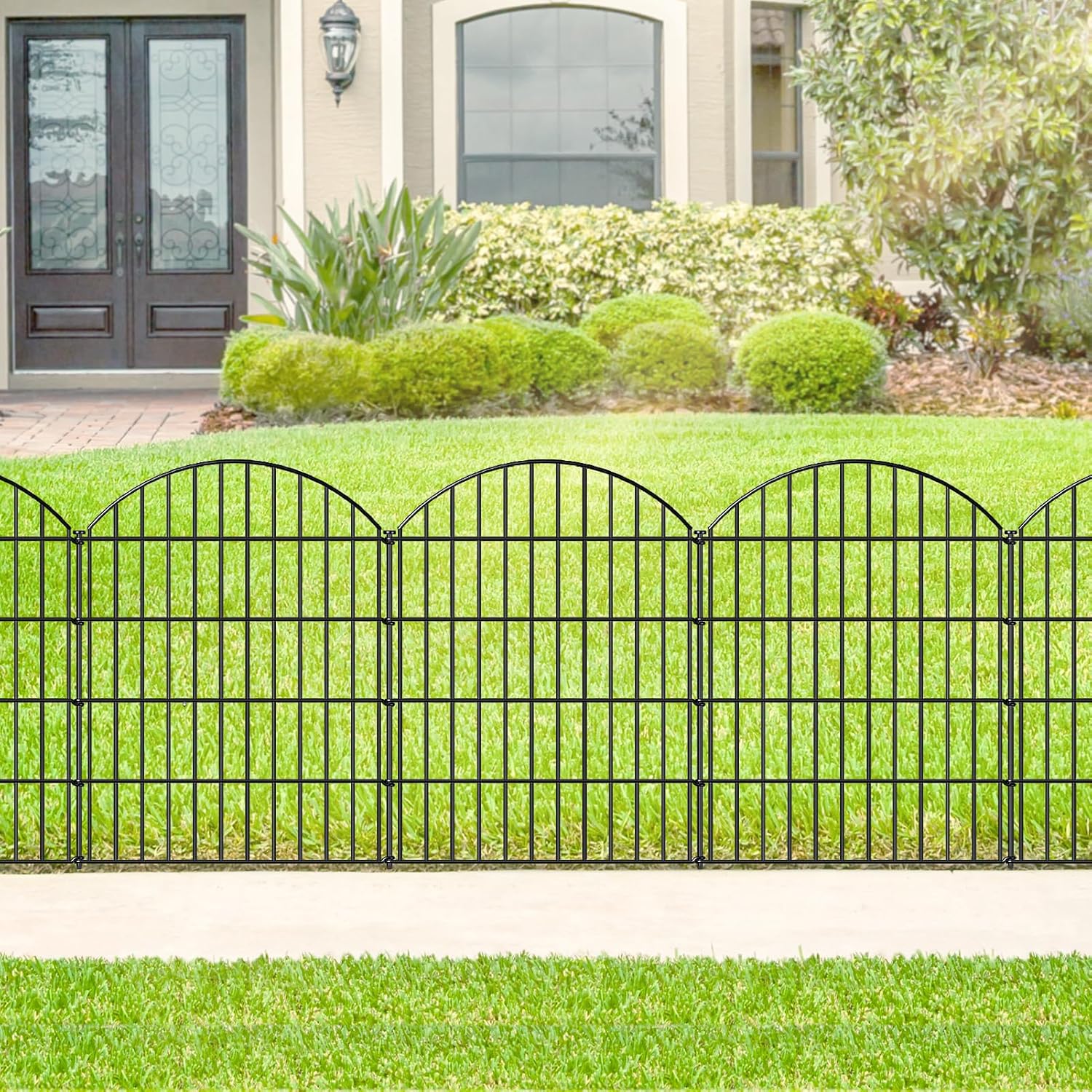FOREHOGAR Metal Garden Fence 36in (H) x 23.3ft (L), 10 Panels + 11 Stakes Dog Fences Border Fence Animal Barrier, No Dig Garden Fencing for Yard Flower Bed Lawn Patio Outdoor, CTW3610 Black