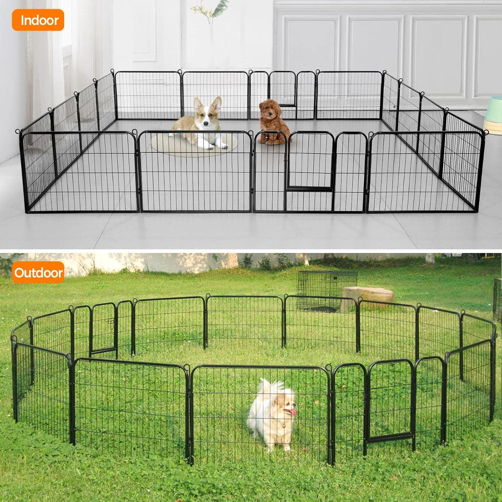 Yaheetech Wide Panel Dog Playpen, 16 Panels 24 inch High Pet Pen with Gate, Portable Indoor Outdoor Fence for Small/Medium Breed Dogs