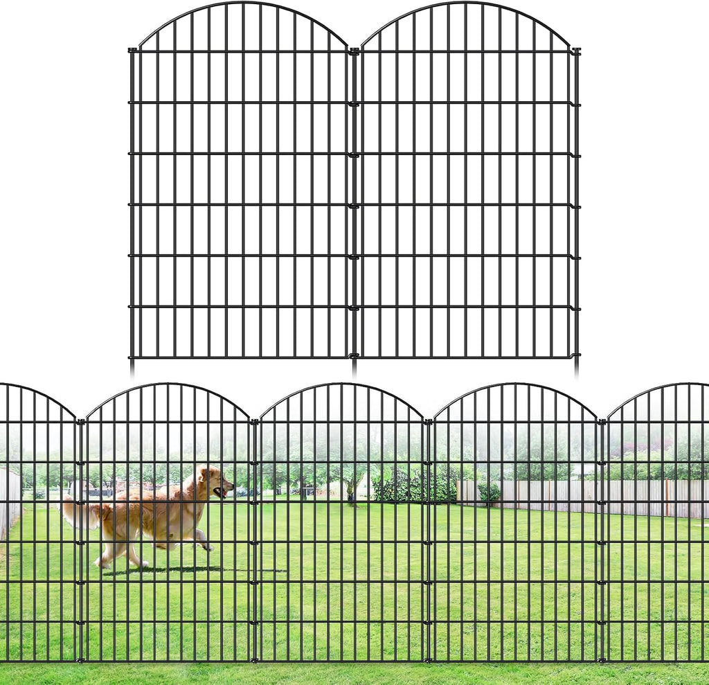 FOREHOGAR Metal Garden Fence 48in (H) x 20.3ft (L), 8 Panels + 9 Stakes Dog Fence Border Fence Animal Barrier, No Dig Garden Fencing for Yard Flower Bed Lawn Patio Outdoor, CTW4808 Black