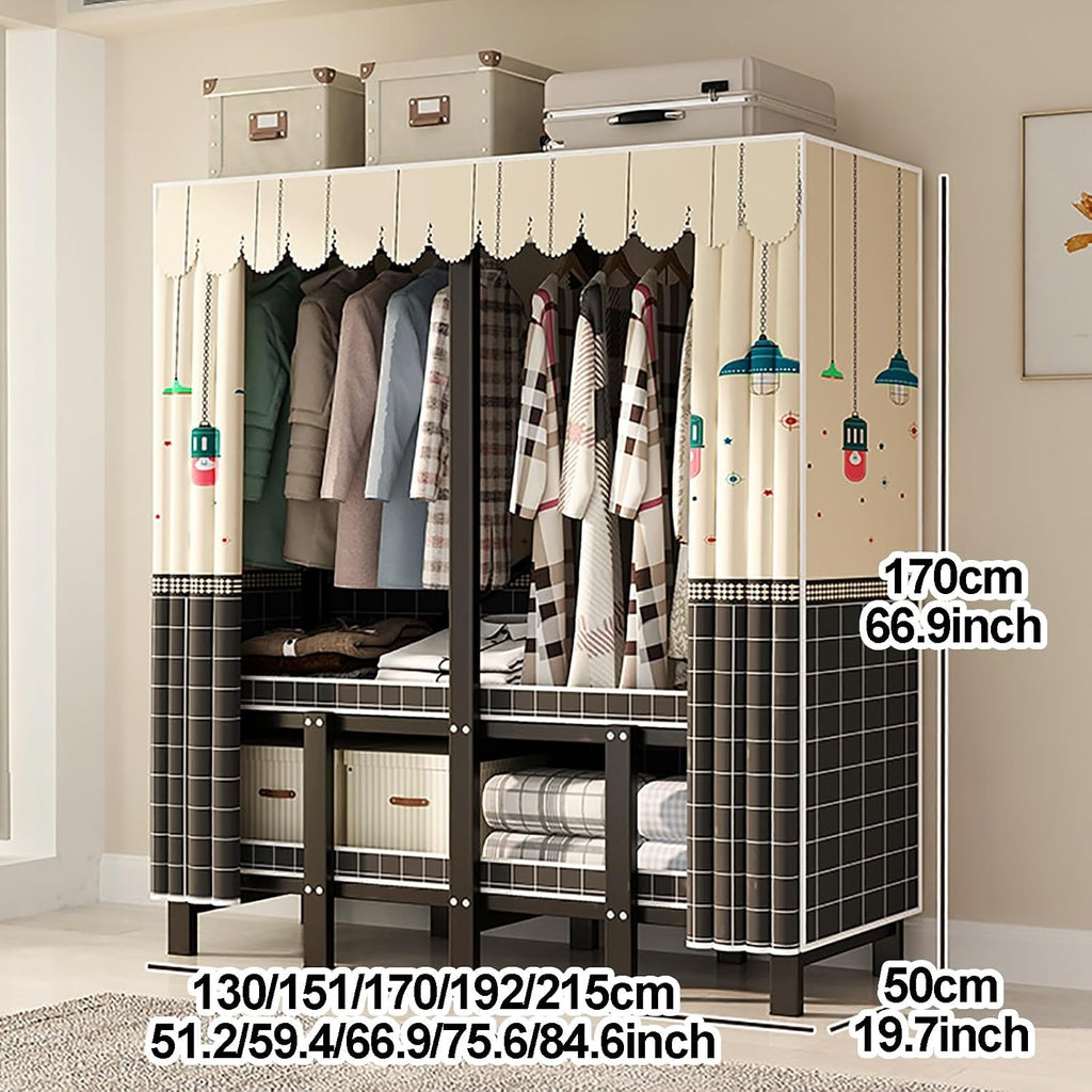Heavy Duty Portable Wardrobe Closet With Cover, Foldable Heavy Duty Clothes Rack With Door, Freestanding Garment Rack For Bedroom Armoire Closet(B,151cm/59.4inch)