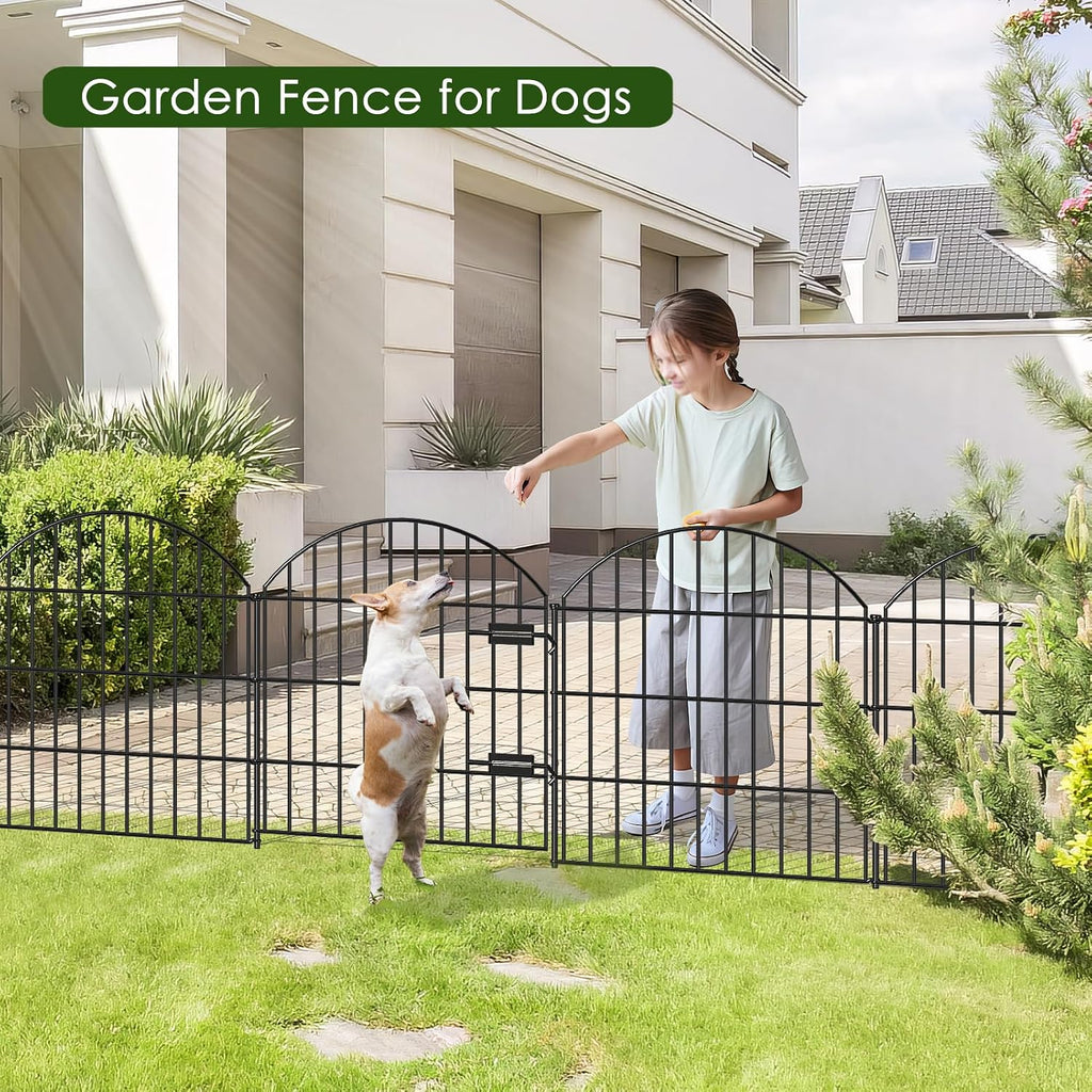 FOREHOGAR Metal Garden Fence with Gate 28in (H) x 37.3ft (L), 1 Gate + 15 Panels Dog Fences Border Fence Animal Barrier, No Dig Garden Fencing for Yard Backyard Landscape, ECG2816G Black