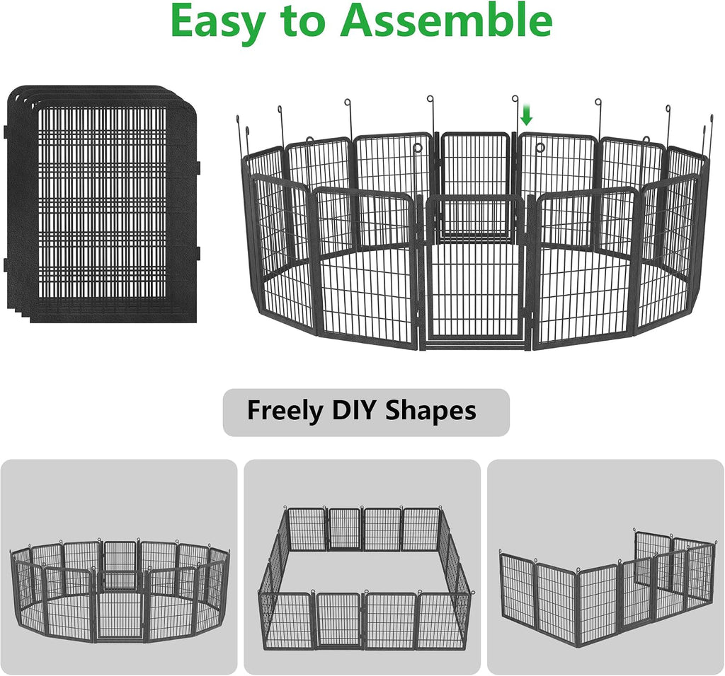 Dog Playpen Outdoor, 40' Height 10 Panels Pet Fence with Low Threshold Full Gate, Large Dog Fence Outdoor for Yard, Heavy Duty Pet Playpen Metal Play Pen Fence for RV Camping