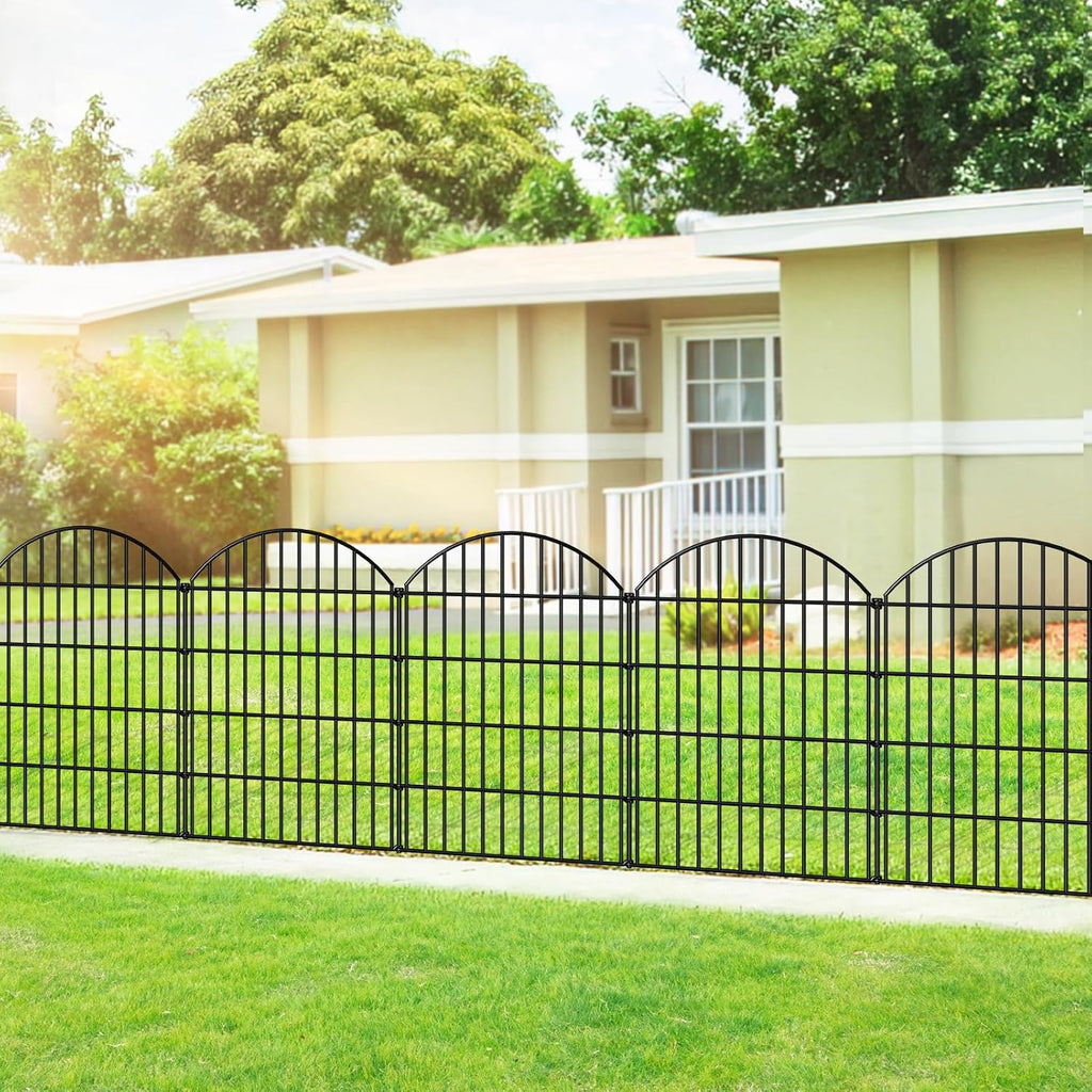 FOREHOGAR Metal Garden Fence 36in (H) x 23.3ft (L), 10 Panels + 11 Stakes Dog Fences Border Fence Animal Barrier, No Dig Garden Fencing for Yard Flower Bed Lawn Patio Outdoor, CTW3610 Black