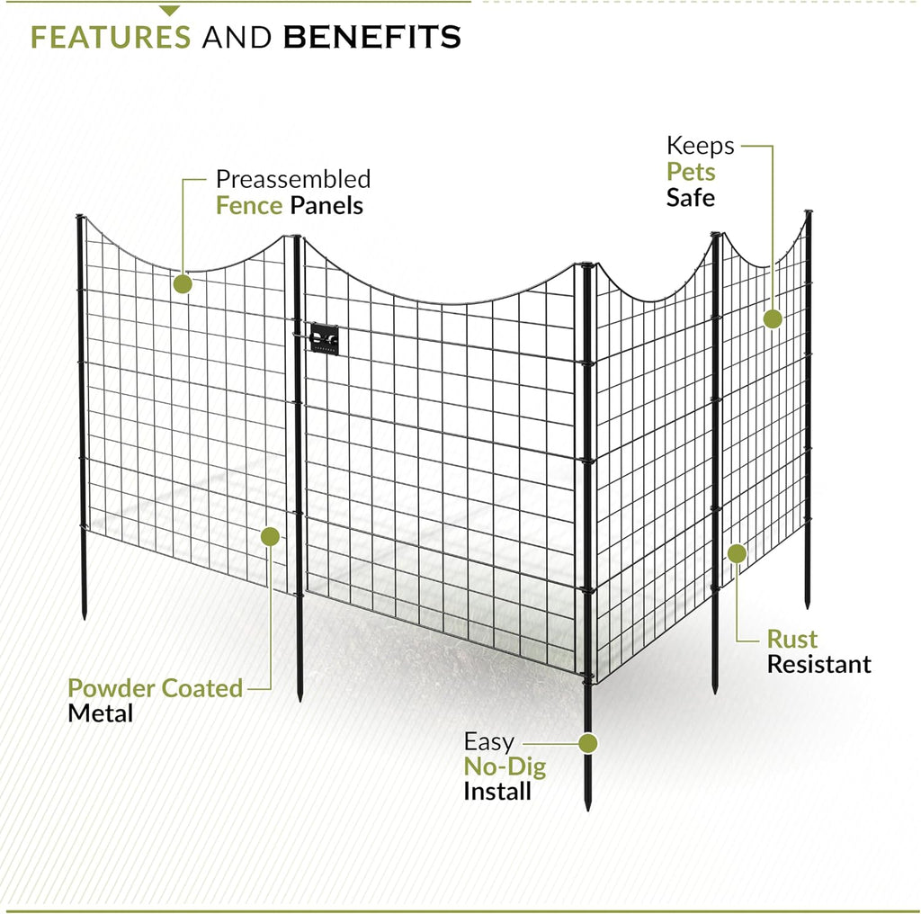 39in H (4 Fence Panels + 1 Gate) No Dig Easy Install Zippity Black Metal Fence, Decorative Garden Barrier for Dogs, Temporary Animal Enclosure, Yard Border Panels, WF29014