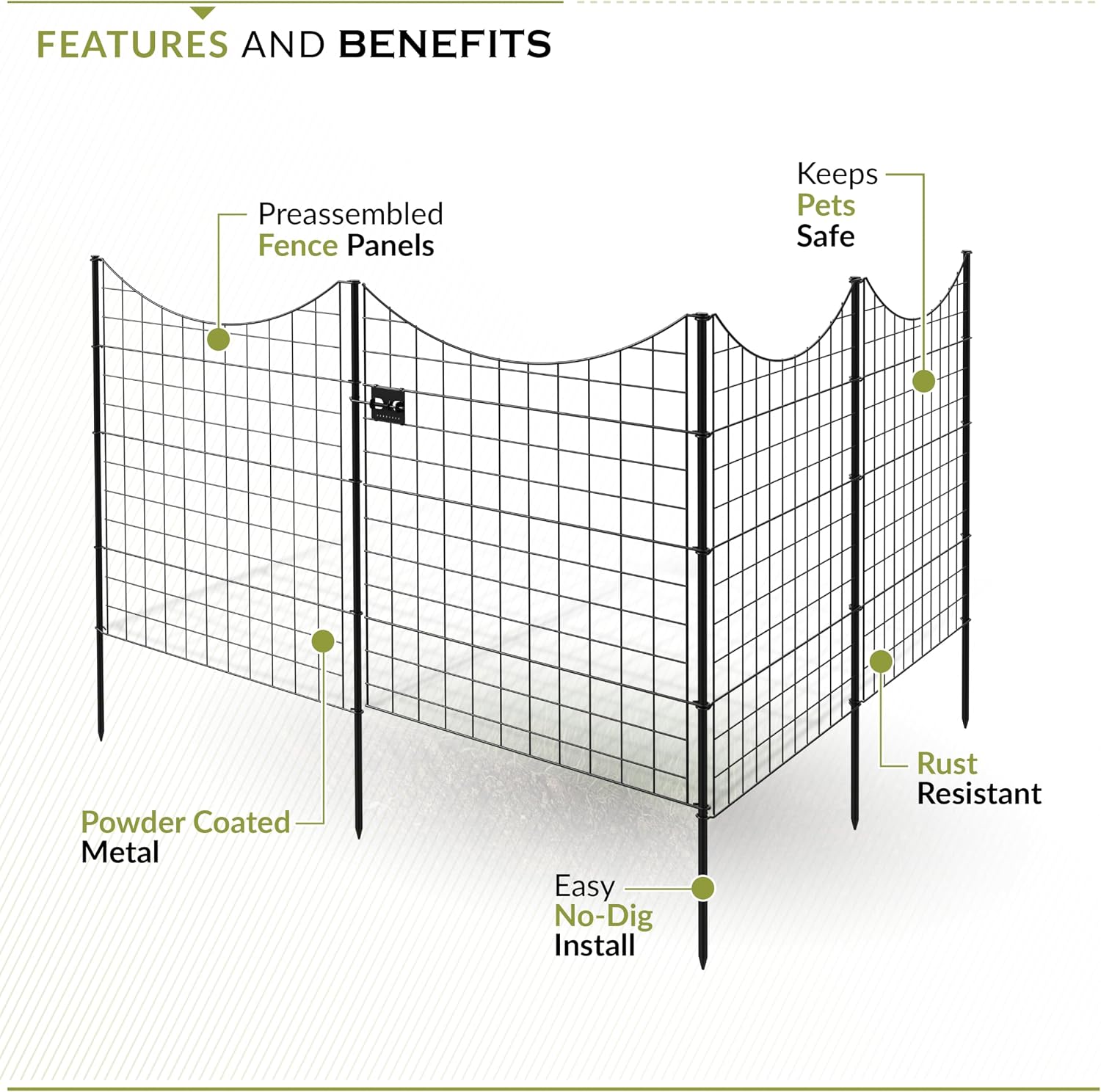 39in H (4 Fence Panels + 1 Gate) No Dig Easy Install Zippity Black Metal Fence, Decorative Garden Barrier for Dogs, Temporary Animal Enclosure, Yard Border Panels, WF29014