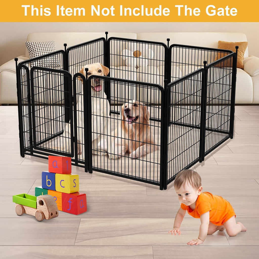 Getlay Doorless Dog Playpen 56inch 10 Panels, Dog Fence Outdoor for Yard, Garden Fence for Medium/Large Pets. Black Dog Pens Total22.1 Ft(L)