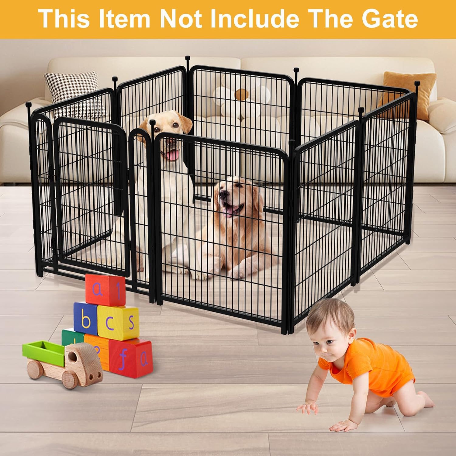 Getlay Doorless 48 in(H) Decorative Garden Fence and Borders, 12 Panels Total 26.6 Ft(L), Outdoor Dog Fence, Fencing for Garden Beds, Dog Play Pen Outdoor, Flower Bed Fencing, Black