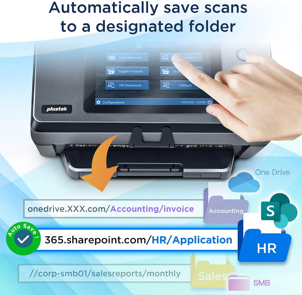 Plustek eScan A450 Pro Network Scanner, PC-Free Standalone, Direct Scan to SharePoint, Built-in OCR with autofill Columns, Easy Deployment, Remote IT Management, Wireless & Ethernet
