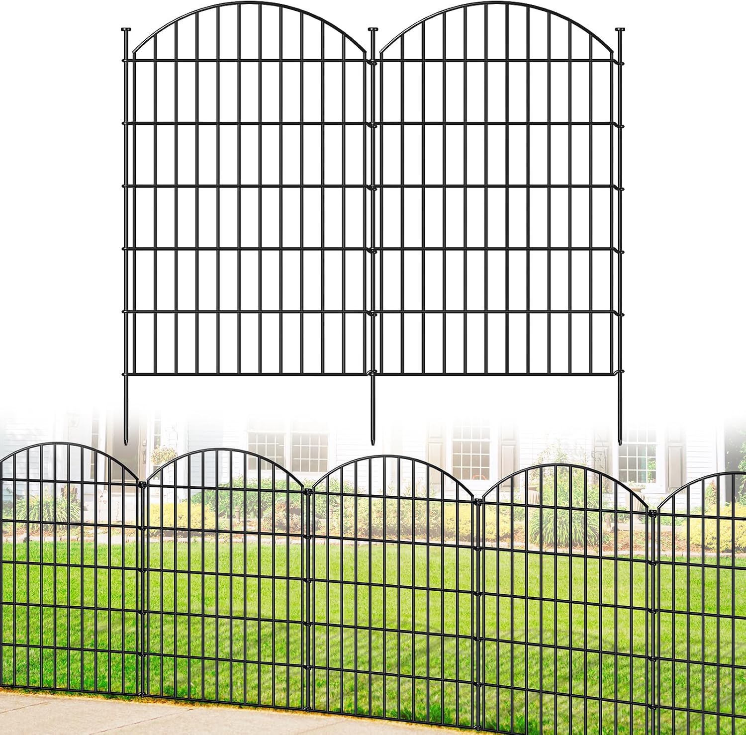 FOREHOGAR Metal Garden Fence 42in (H) x 23.3ft (L), 10 Panels + 11 Stakes Dog Fence Border Fence Animal Barrier, No Dig Garden Fencing for Yard Flower Bed Lawn Patio Outdoor, CTW4210 Black