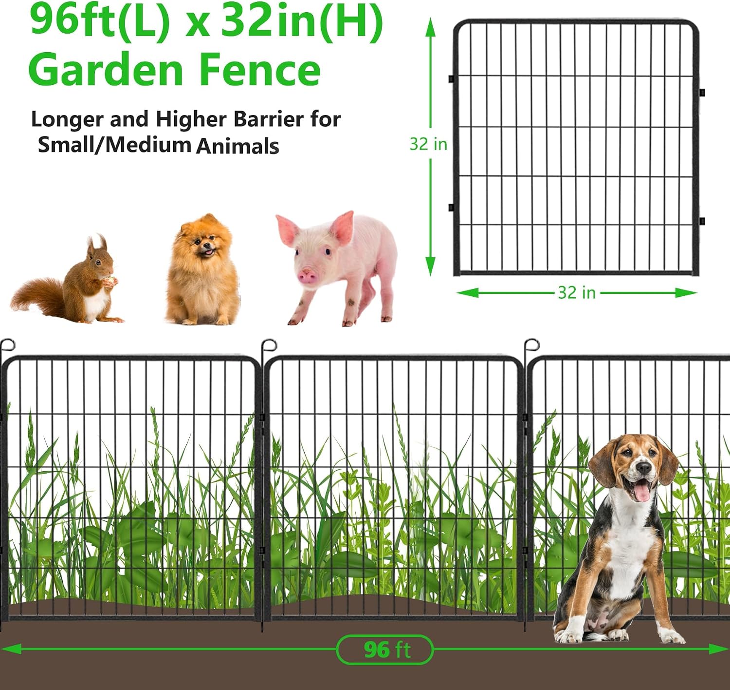 Decorative Metal Garden Fence with Gate Dog Fence Outdoor for Yard, 32in(H) x 96Ft(L) No Dig Fence 36 Panels Fencing for Dogs Animal Barrier Fence Garden Fencing for Yard, Patio, Flower Bed