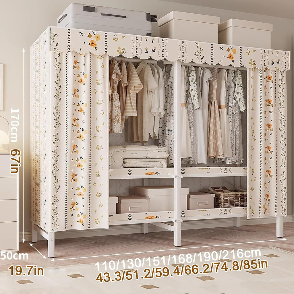 Portable Closet Wardrobe, Folding Garment Rack, Sturdy Large Wardrobe,Storage Organizer with Shelves and Cover(168cm/66.2in)