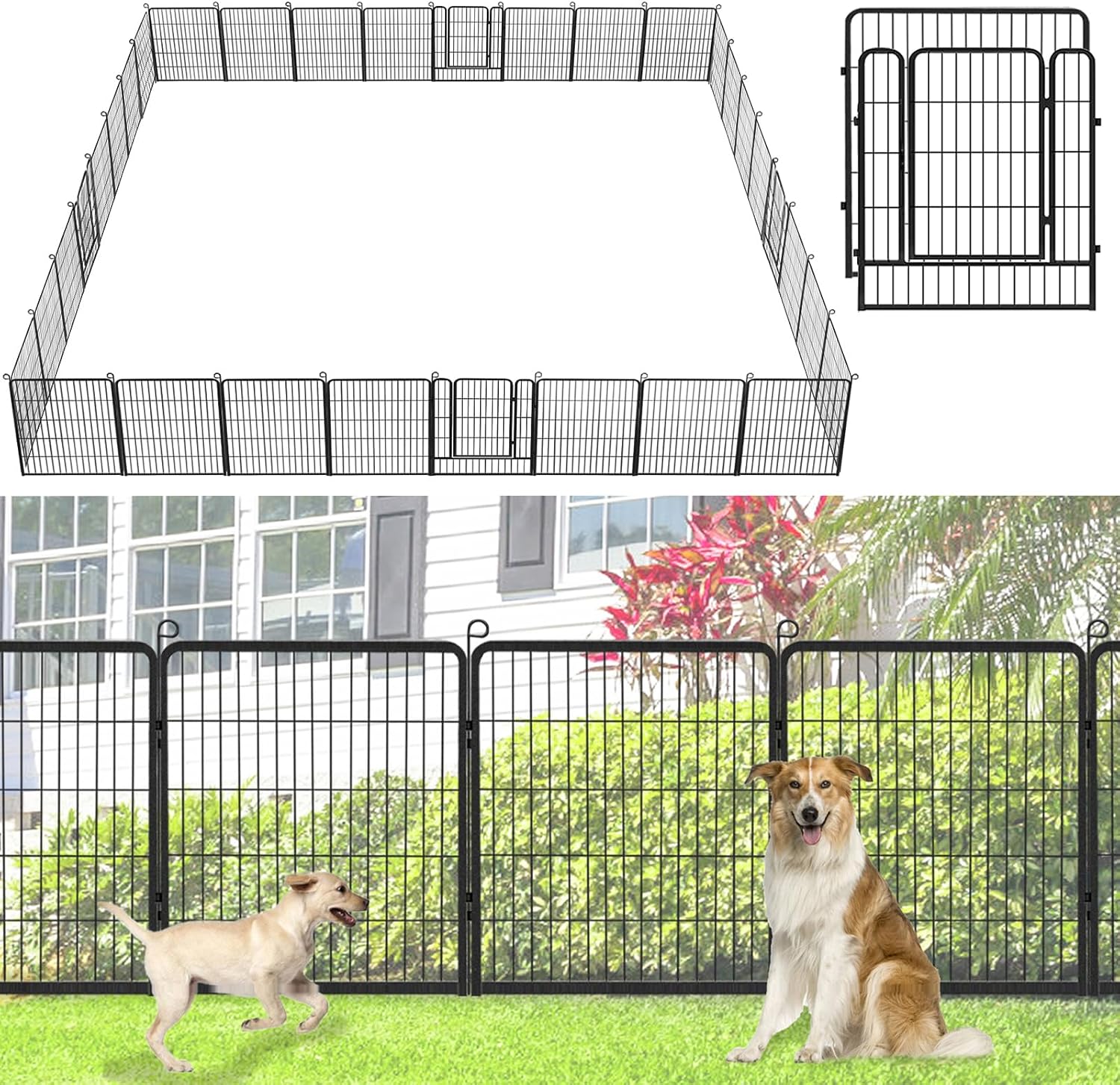 Decorative Metal Garden Fence with Gate Dog Fence Outdoor for Yard, 32in(H) x 107Ft(L) No Dig Fence 40 Panels Fencing for Dogs Animal Barrier Fence Garden Fencing for Yard, Patio, Flower Bed