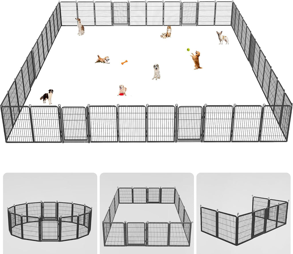 Dog Playpen Outdoor, 32' Height 42 Panels Pet Fence with Low Threshold Full Gate, Large Dog Fence Outdoor for Yard, Heavy Duty Pet Playpen Metal Play Pen Fence for RV Camping