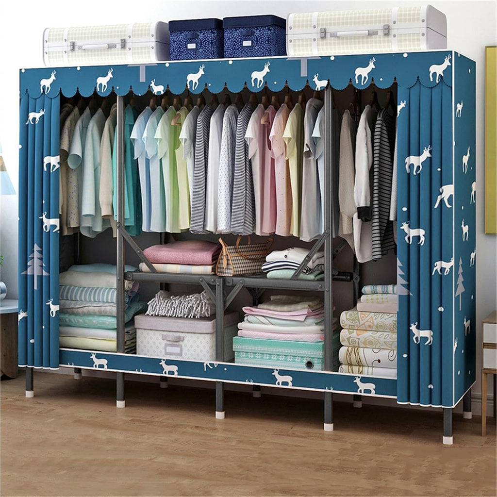 Heavy Duty Closet Organizer System,Clothes Rack With Cover Heavy Duty Clothing Racks,Freestanding Clothing Racks For Hanging Clothes,for Hanging Clothes & Storaging Bedding(Blue,150 * 45 * 165CM)