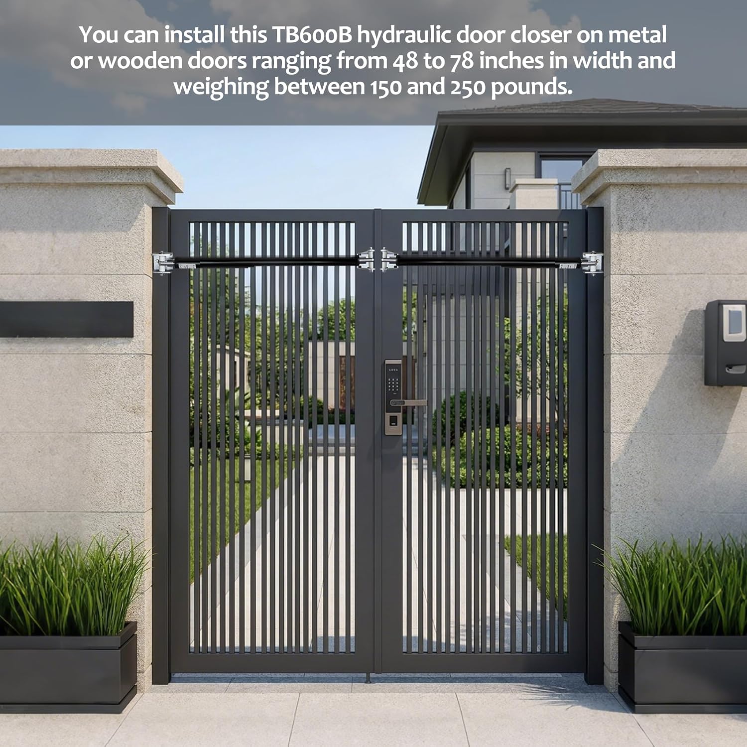 TB600 Outdoor Heavy Duty Gate Closer for 150 to 250 Pounds – Upgraded Hydraulic Gate Closer, Fits 48–78 Inch Gates – Ideal for Farm, Backyard, Pool, and Property Fencing (Black)