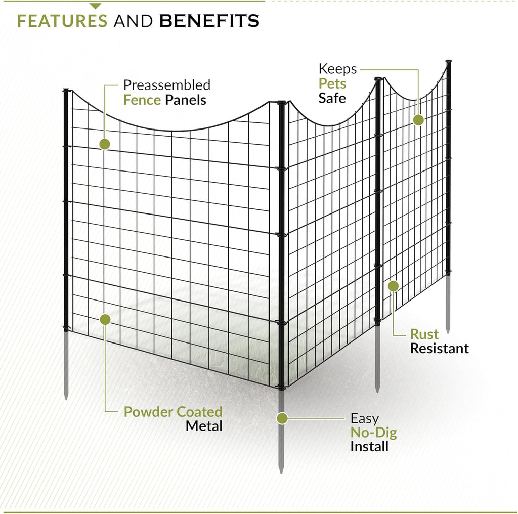 39in H (5 Fence Panels) No Dig Easy Install Zippity Black Metal Fence, Decorative Garden Barrier for Dogs, Temporary Animal Enclosure, Yard Border Panels, WF29006