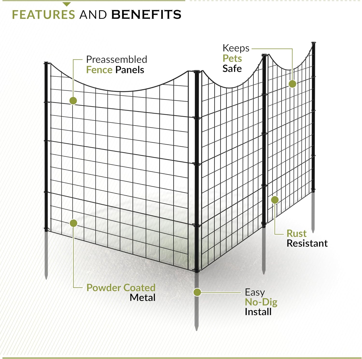 39in H (5 Fence Panels) No Dig Easy Install Zippity Black Metal Fence, Decorative Garden Barrier for Dogs, Temporary Animal Enclosure, Yard Border Panels, WF29006