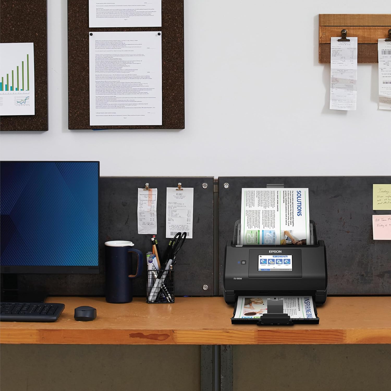 Epson Workforce ES-580W Wireless Color Duplex Desktop Document Scanner for Computers Including PC and Mac with 100 Sheet ADF Auto Feeder and Intuitive 4.3 in Touchscreen, Black