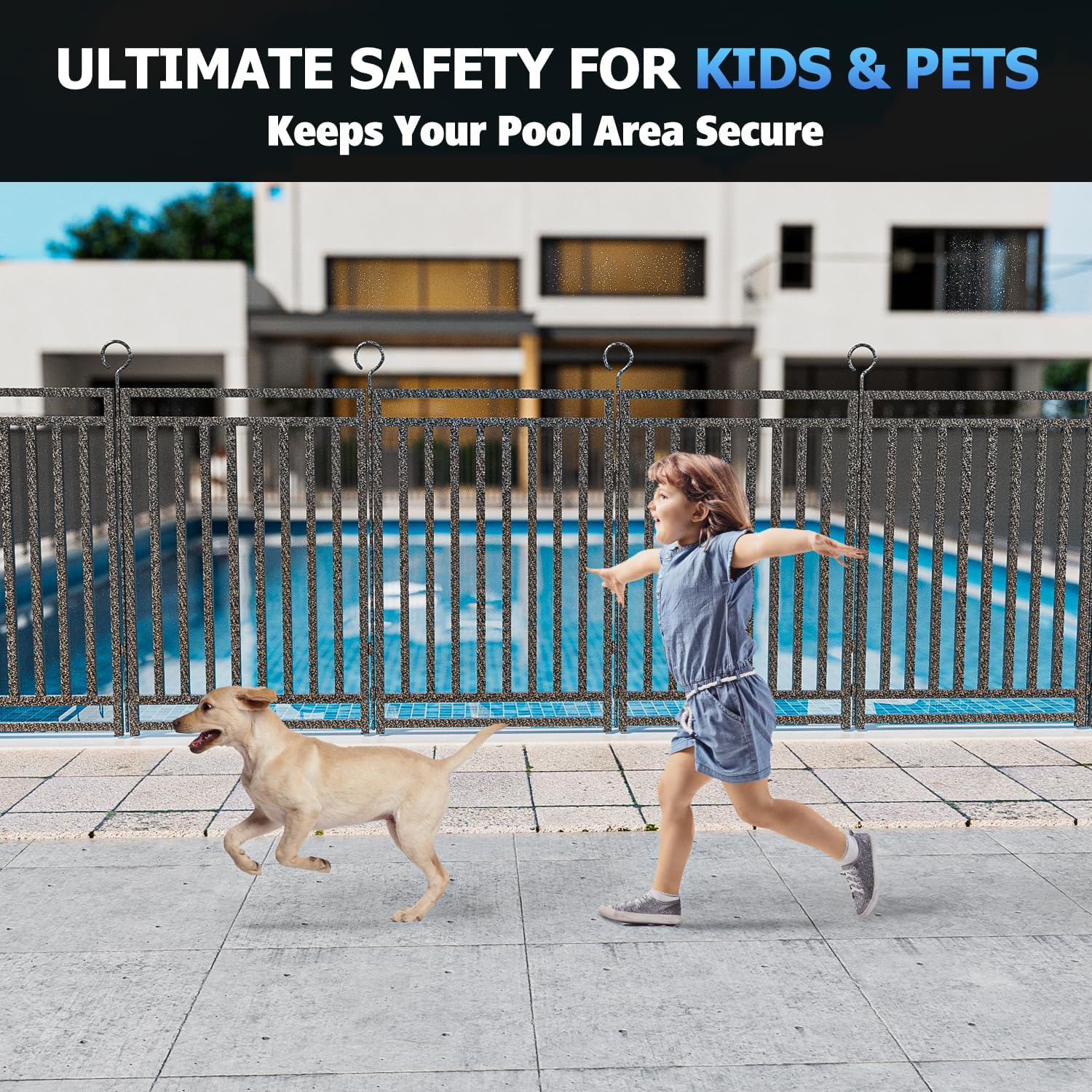 54ft (L) × 47in (H), 21 Panels & 3 Gates Removable Pool Fence, Robust In-Ground Safety Fence for Pools, Pets & Children, Weatherproof Metal Pool Fence with Double-Lock Gate