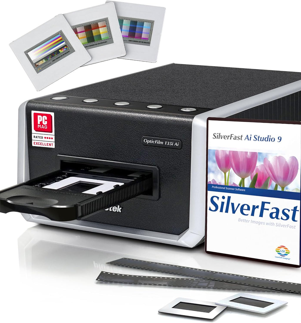 Plustek OpticFilm 135i Ai - Pro-Quality Film & Slide Scanner with 3rd Generation Lens System, Bundle SilverFast Ai Studio 9 + Advanced IT8 Calibration Target (3 Slide)