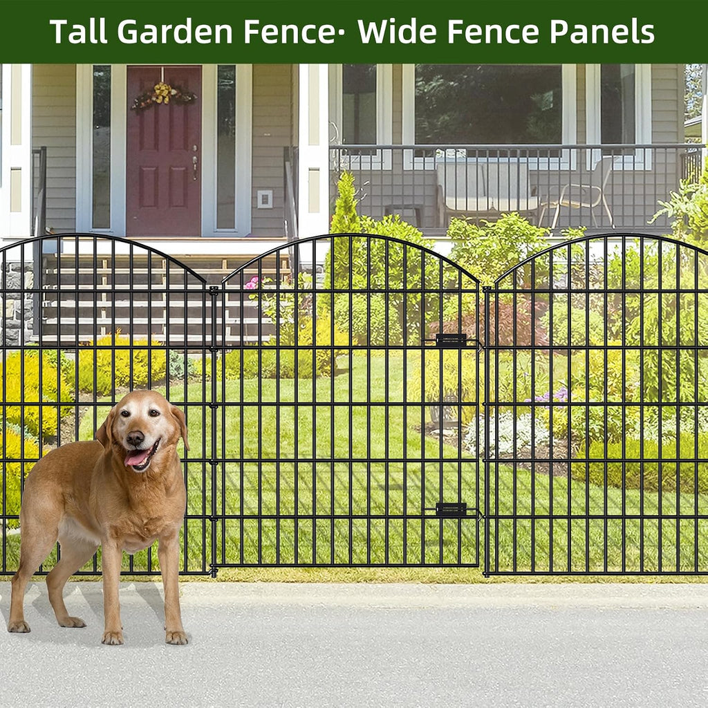 FOREHOGAR Heavy Duty Metal Garden Fences with Gate ECG1191, 1 Gate + 4 Fence Panels, 43.2in Tall and Total Length 14.75ft, Fencing for Dogs Animal Barrier Temporary Yard Border Outdoor, Black