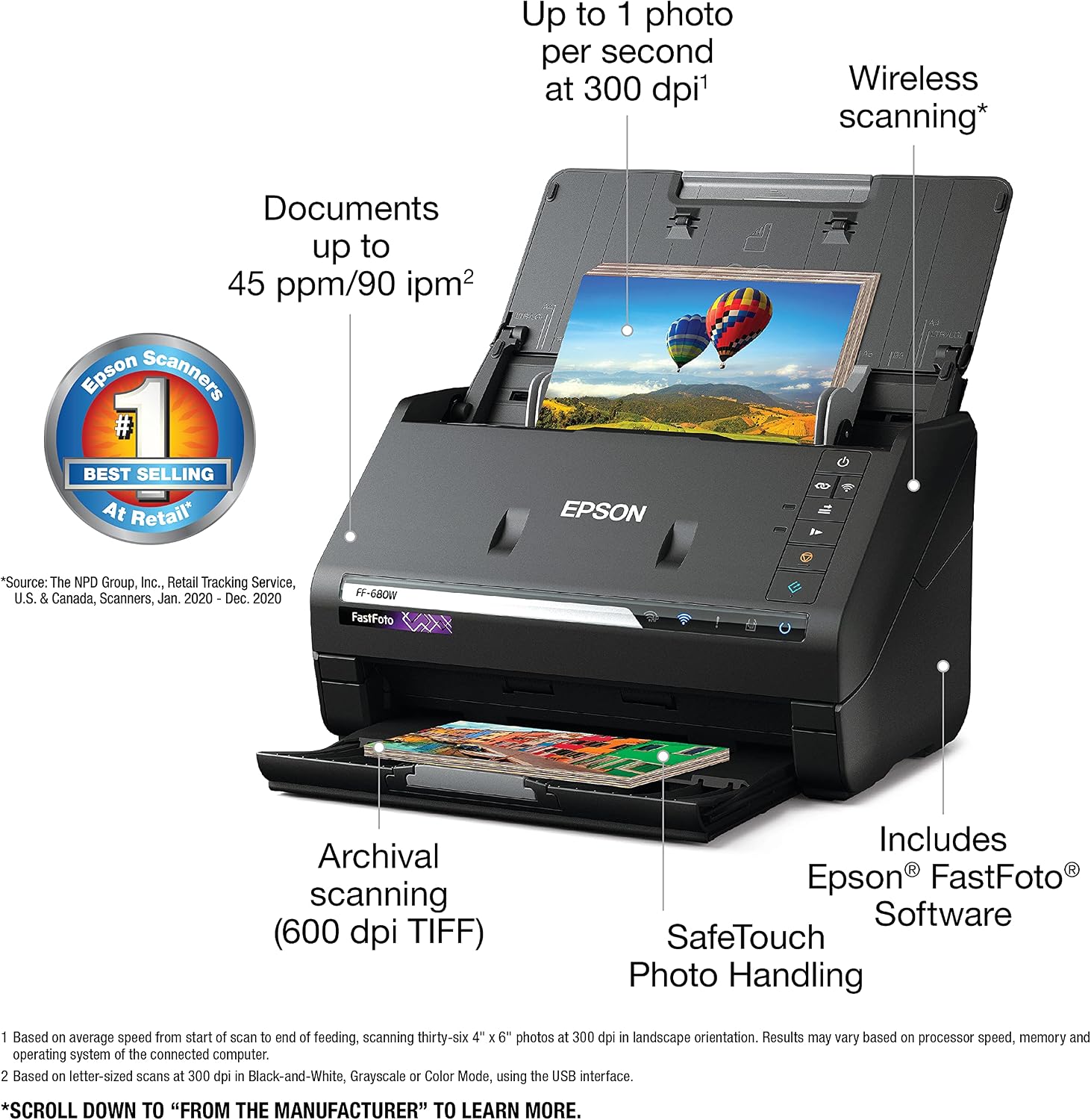 Epson FastFoto FF-680W Wireless High-Speed Duplex Photo and Document Scanner and System with USB Connect and Mobile Scanning