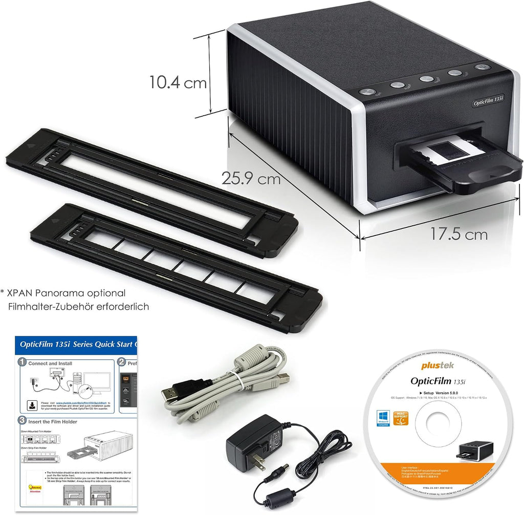 Plustek OpticFilm 135i - Automatic Film & Slide Scanner, Batch converts 35mm Slides & Film Negatives, Support 3rd Party Editing Software Export, Max. 7200 dpi