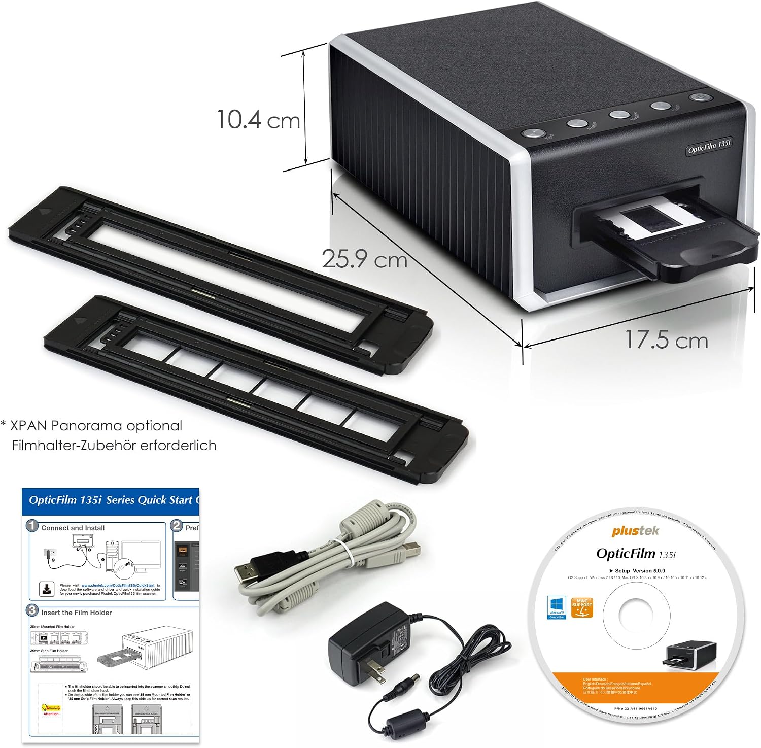 Plustek OpticFilm 135i - Automatic Film & Slide Scanner, Batch converts 35mm Slides & Film Negatives, Support 3rd Party Editing Software Export, Max. 7200 dpi
