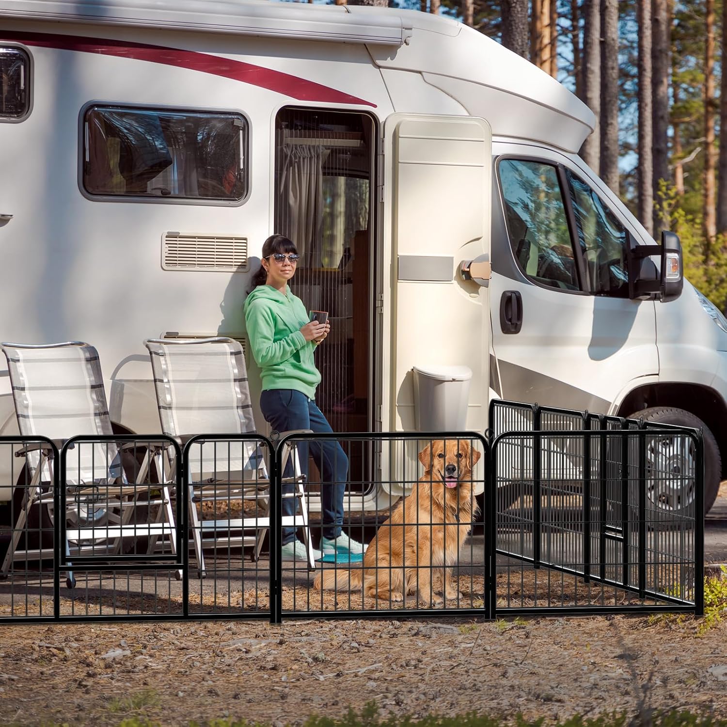 DUMOS Dog Playpen Indoor, Metal 24 Inch 16 Panels Foldable Pet Fence with Door, Outdoor Small Medium Large Dog Puppy Portable Exercise Play Pen for RV Camping, Trips, Play Yard
