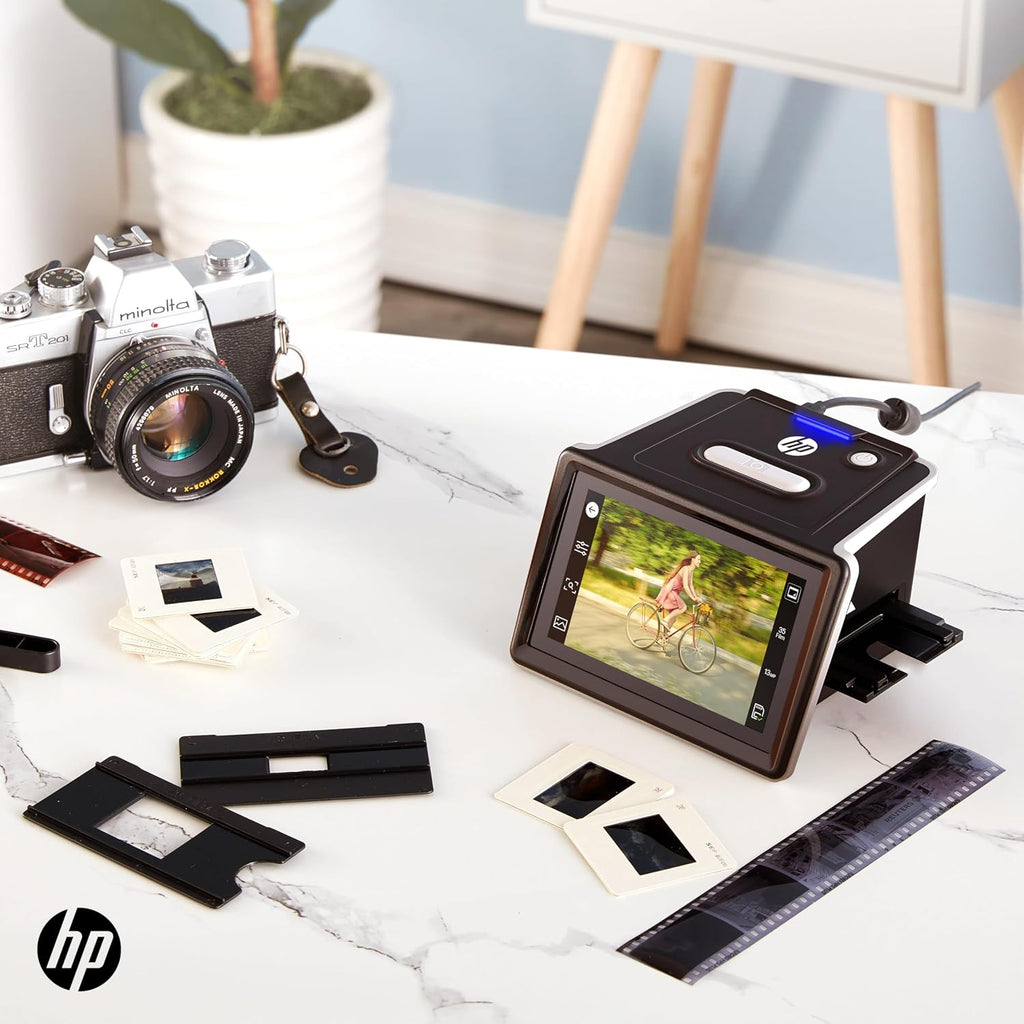 HP Touch Screen Film & Slide Scanner Digitizer - 5' LCD, USB-C, SD Slot - All-Angle Touchscreen Gallery Mode for Slide Viewer - 13MP CMOS Sensor & 22MP Interpolation to Convert to Digital