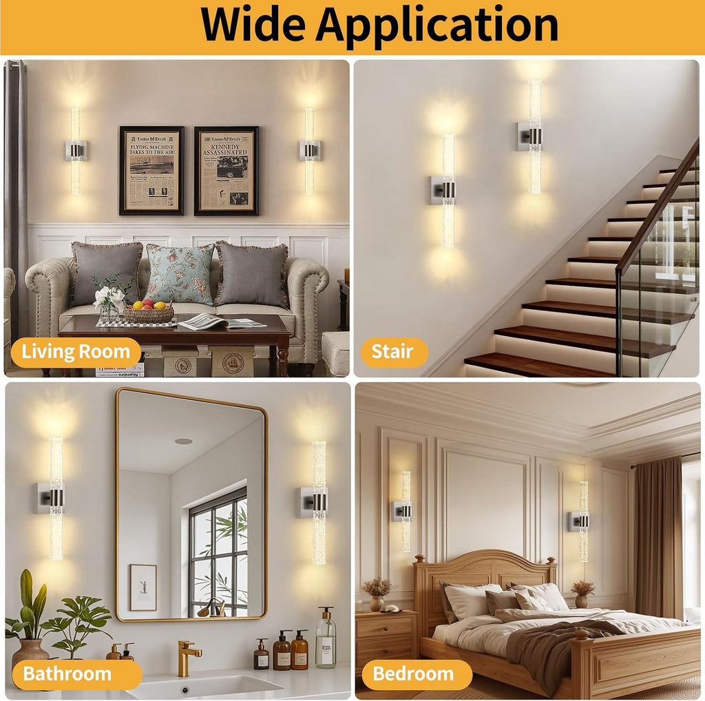 Modern Wall Sconces Set of Two in Brushed Nickel Finish 18 Inch 3000K-6000K Led Bathroom Sconce Lights Indoor Hardwired Wall Lamp for Bedroom Living Room Hallway, 12W