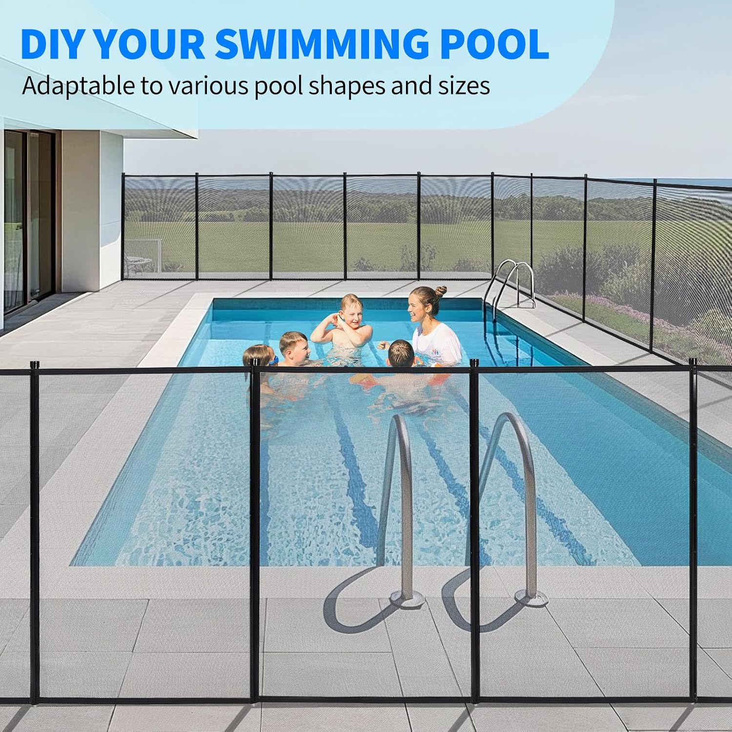 GarveeLife Pool Fence 4 ft x 108 ft, 320GSM Teslin Mesh with Stainless Steel Frame for Inground/Above Ground Pools, Swimming Pool Fence for Backyard Garden Pool Safety