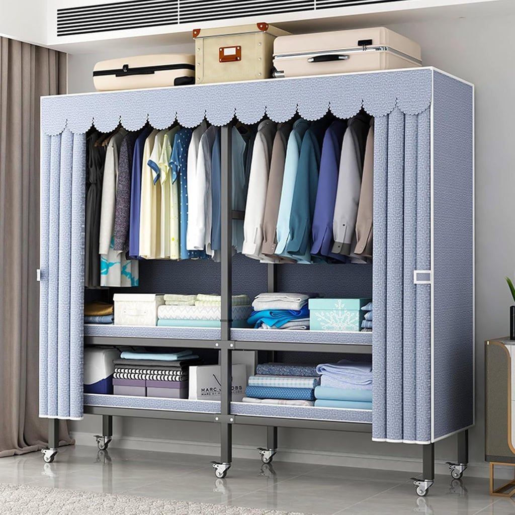 Heavy-Duty Portable Wardrobe Closet Rack For Storage ,1500lbs,Rolling Foldable Garment Rack With Cover And Wheels，Freestanding Clothes Organizer System For Bedroom LivingRoom Office ( Size : 148*50*18