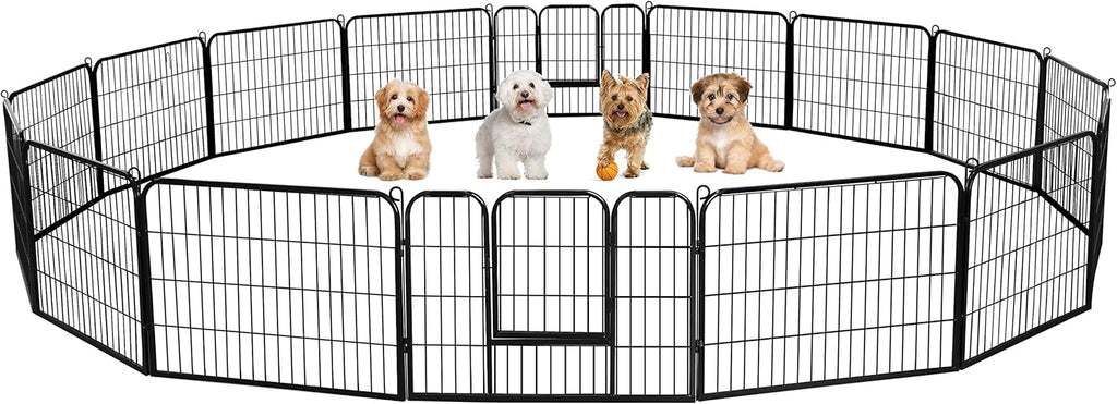 Yaheetech Wide Panel Dog Playpen, 16 Panels 24 inch High Pet Pen with Gate, Portable Indoor Outdoor Fence for Small/Medium Breed Dogs