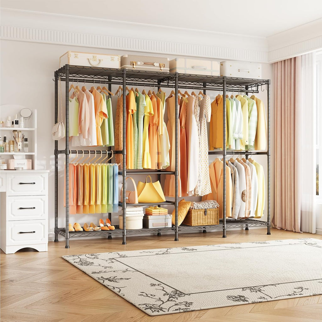 ULIFHOME H41 Garment Rack Heavy Duty Clothes Rack, Clothing Racks for Hanging Clothes, Extra Large Freestanding Portable Closet Wardrobe Rack 78.5'' W × 15.8'' D × 76.4'' H, Max Load 1150 Lbs, Black