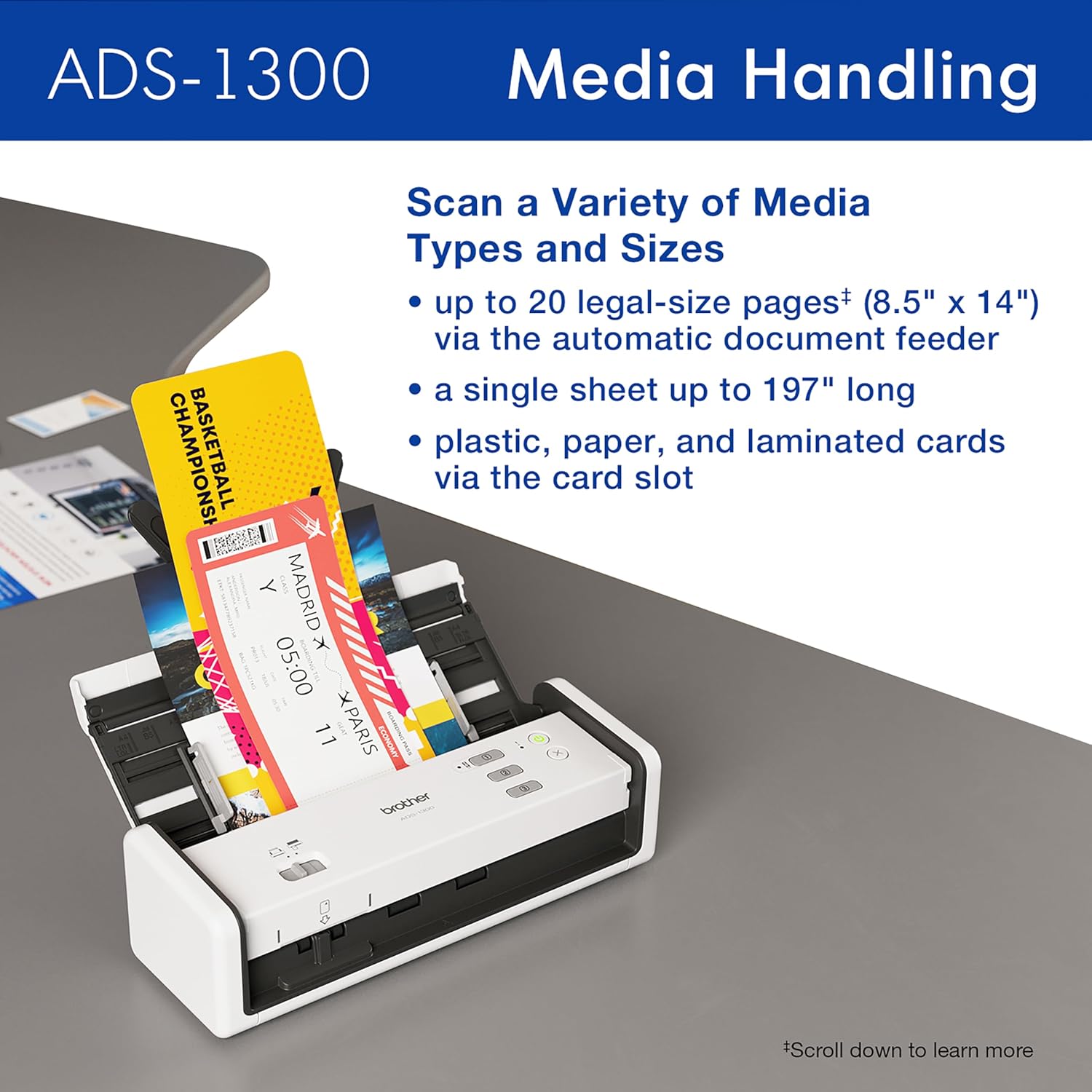 Brother ADS-1300 Compact Desktop Scanner | Scan Speeds of Up to 30ppm | Single Pass Double-Sided Scanning (Renewed Premium)