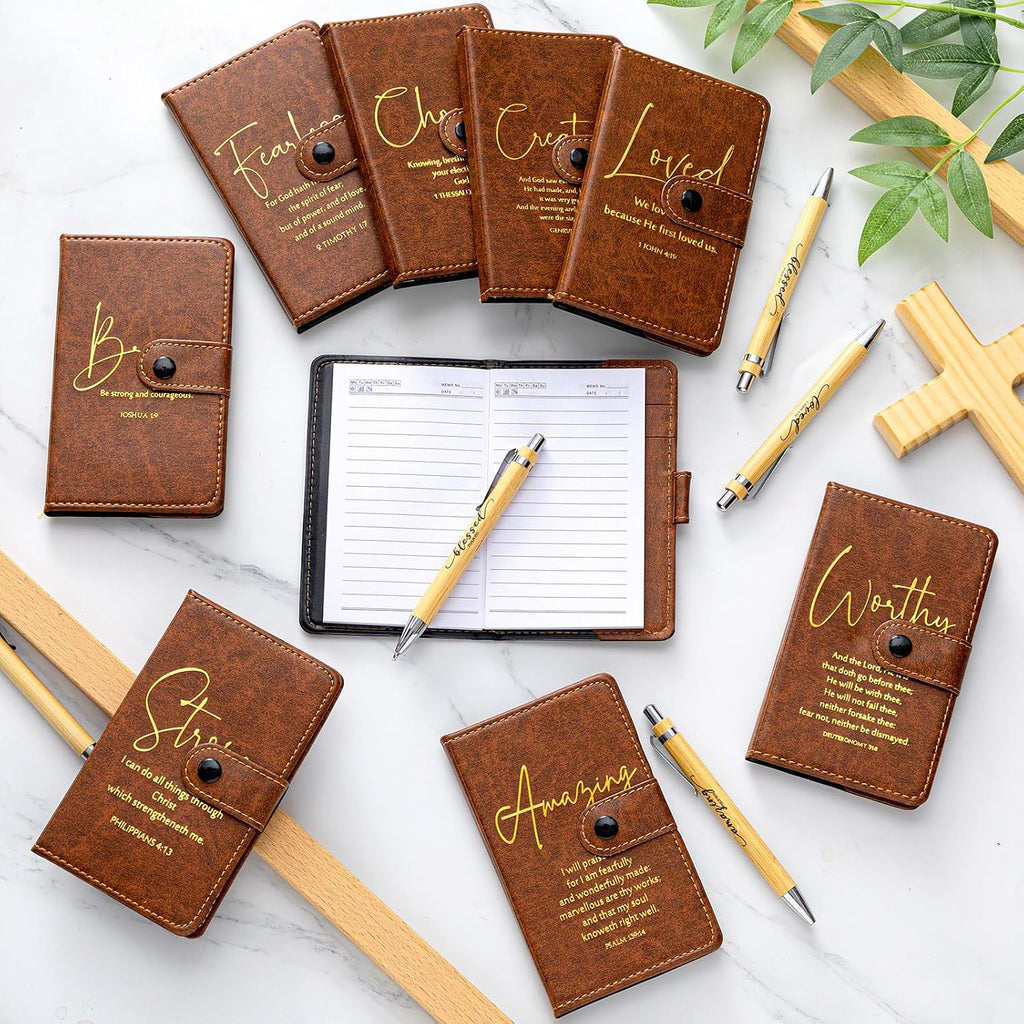 Spakon 160 Pcs Father's Day Christian Gifts Bulk Leather Prayer Journal Religious Inspirational Notebook with Bible Verse Pen Graduation Gift for Coworker Women Men Church Member(English Bible Words)